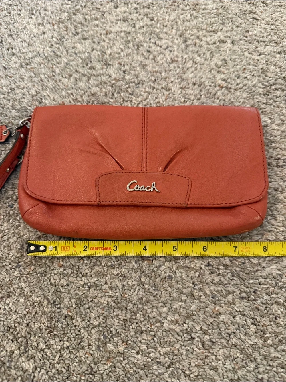 Coach Ashley leather clutch wristlet tangerine